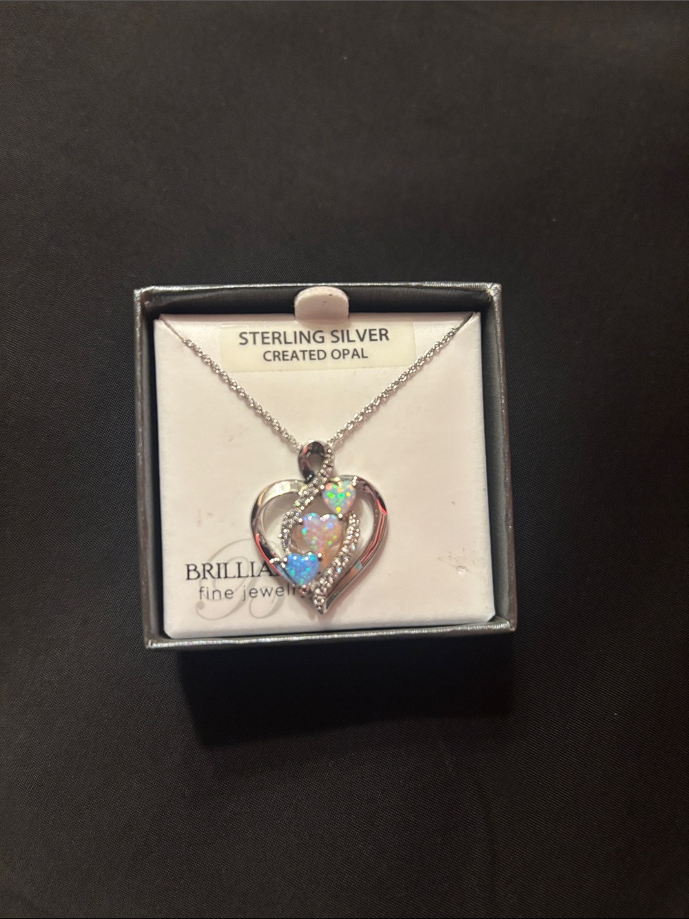 Rebrilliant Sterling Silver Heart Necklace with Iridescent Opal Accents